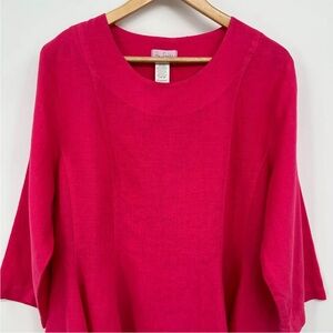 Mosaic 100% Linen Hot Pink 3/4 Sleeve Top